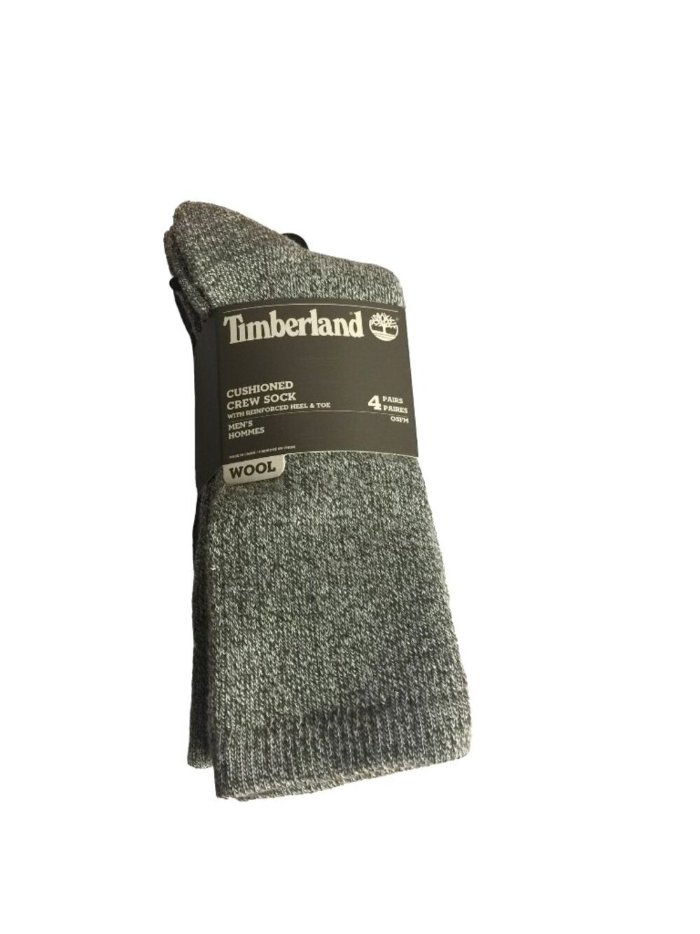 Timberland Cushioned Crew Socks Reinforced Toe/Heel 4 Pairs OSFM Marled Gray